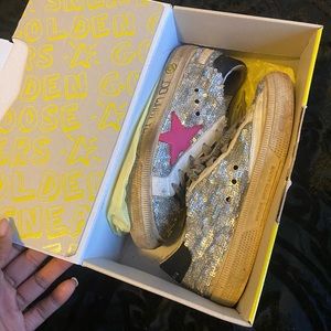Pink silver sequins golden goose sneakers